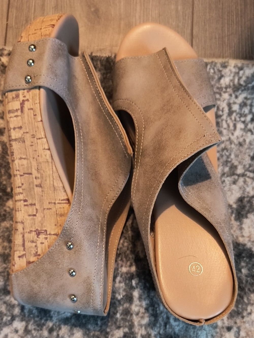 Comfort Suede Wedge Slide Sandals - Taupe
